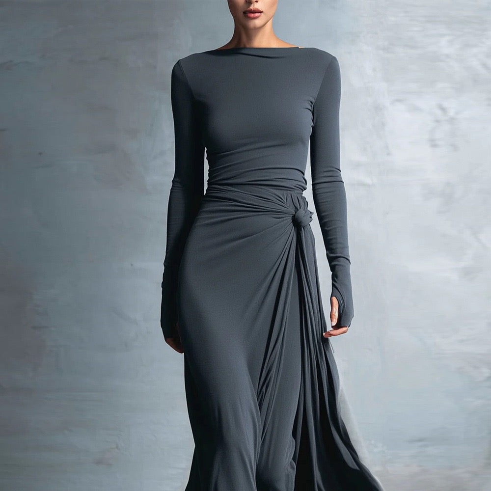 Maxi dress with gathers and ties - Nurit