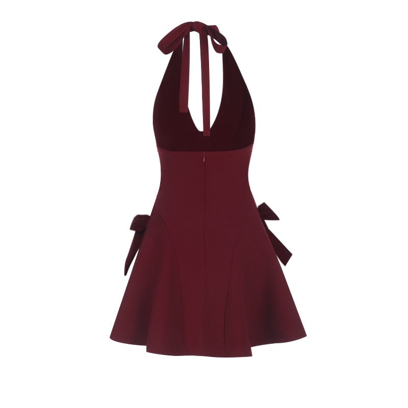 Open-back tie-neck mini dress with bow ties - GAYA