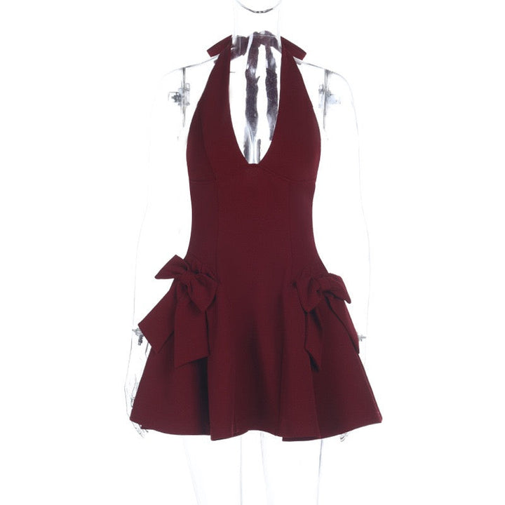Open-back tie-neck mini dress with bow ties - GAYA