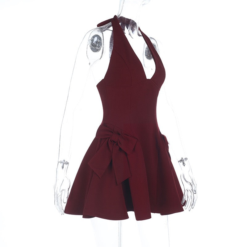 Open-back tie-neck mini dress with bow ties - GAYA