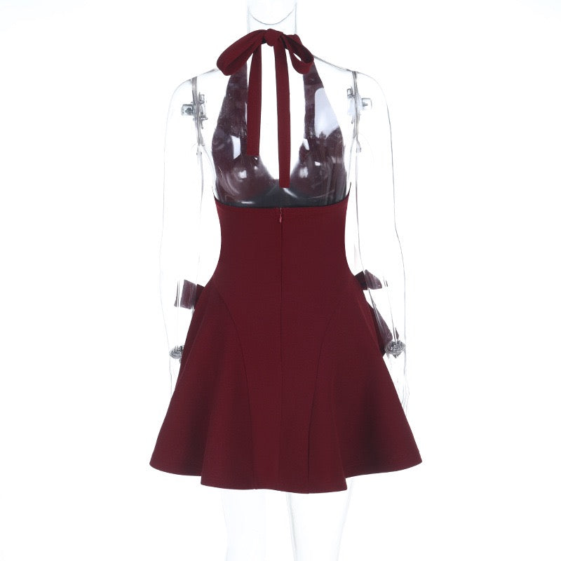 Open-back tie-neck mini dress with bow ties - GAYA