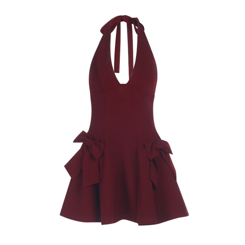 Open-back tie-neck mini dress with bow ties - GAYA