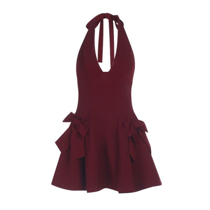 Open-back tie-neck mini dress with bow ties - GAYA