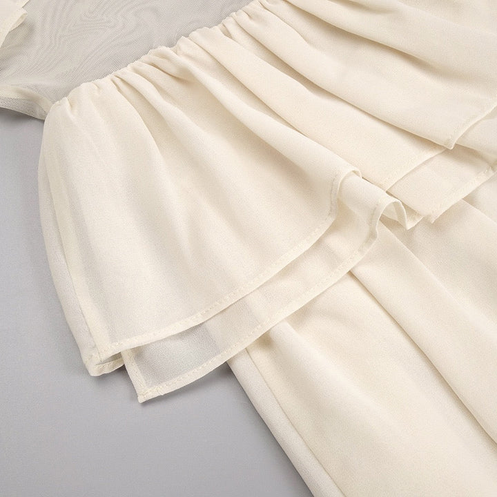 LINOR strapless ruffle mesh-design maxi dress with a corset