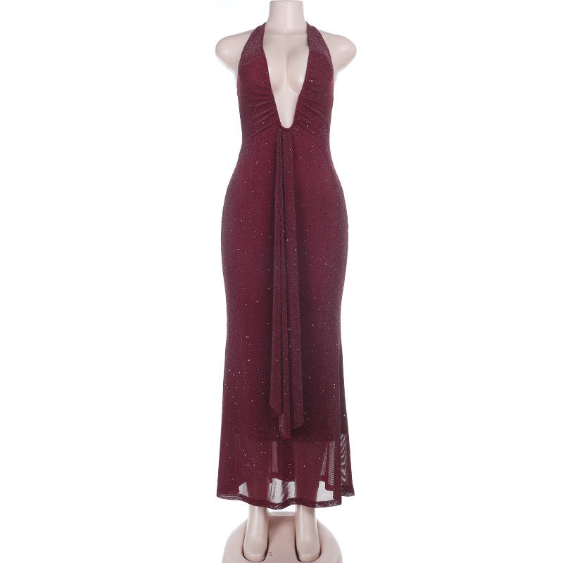 Sequined maxi dress with open back and tie - YAHEL