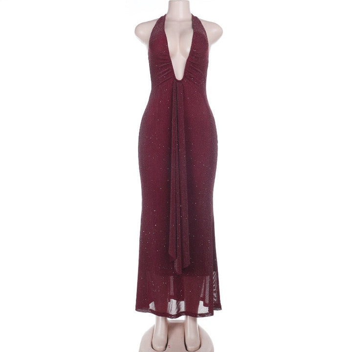 Sequined maxi dress with open back and tie - YAHEL