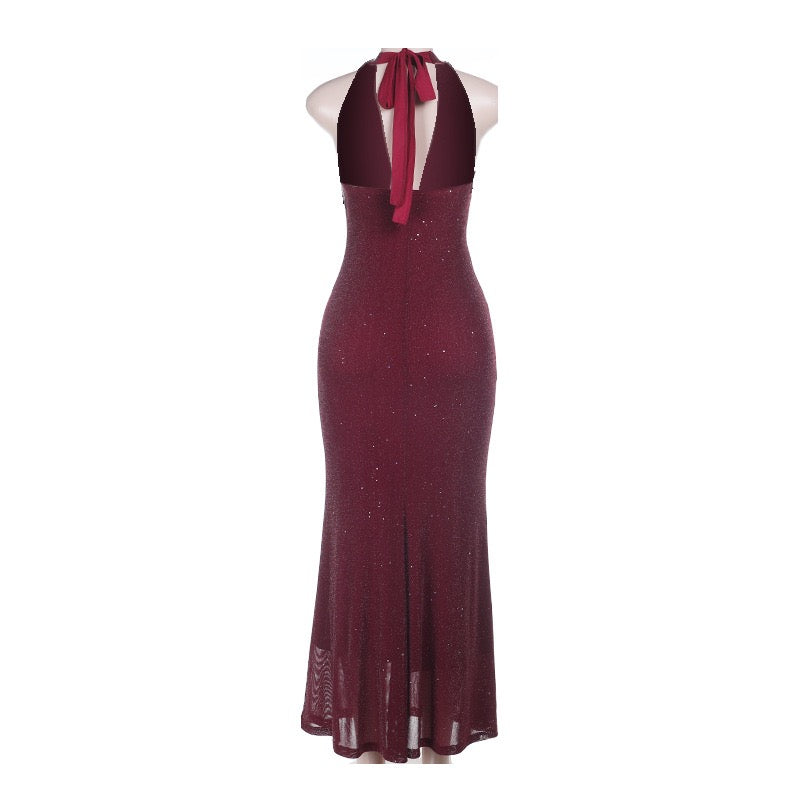 Sequined maxi dress with open back and tie - YAHEL