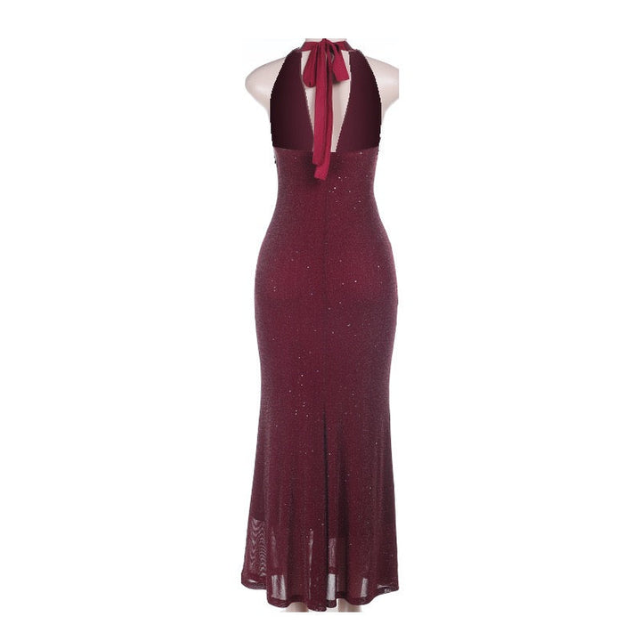 Sequined maxi dress with open back and tie - YAHEL