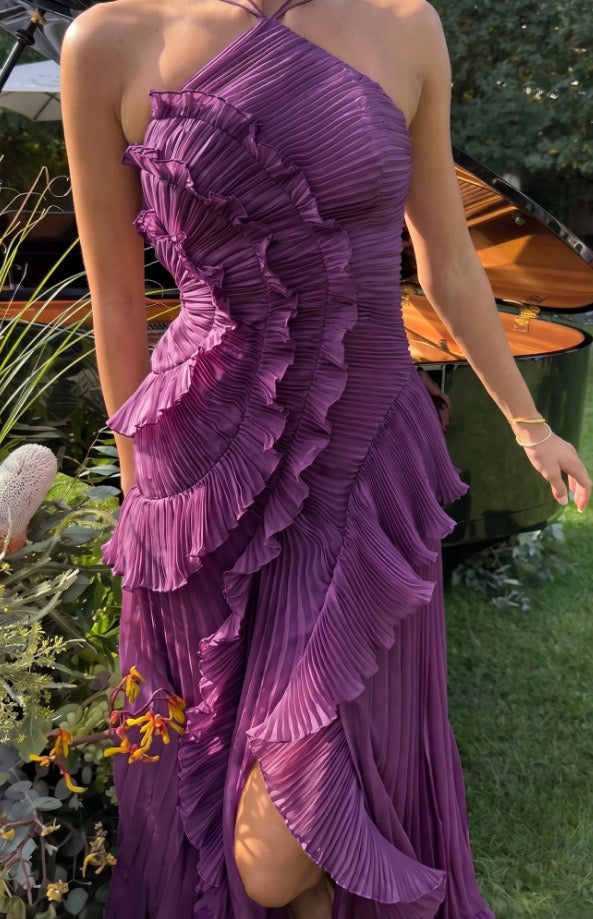 Larina elegant ruffle and pleated maxi dress