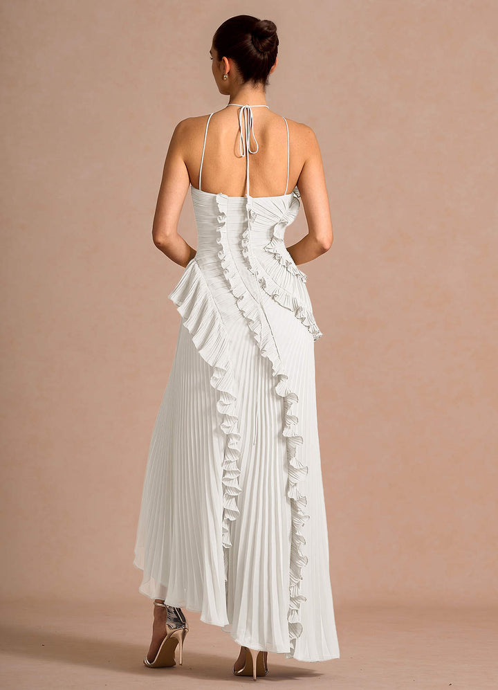 Larina elegant ruffle and pleated maxi dress