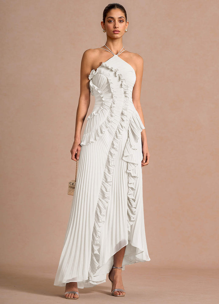 Larina elegant ruffle and pleated maxi dress