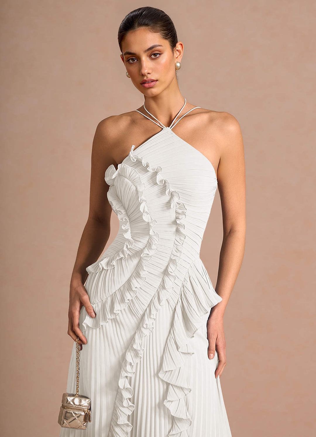 Larina elegant ruffle and pleated maxi dress