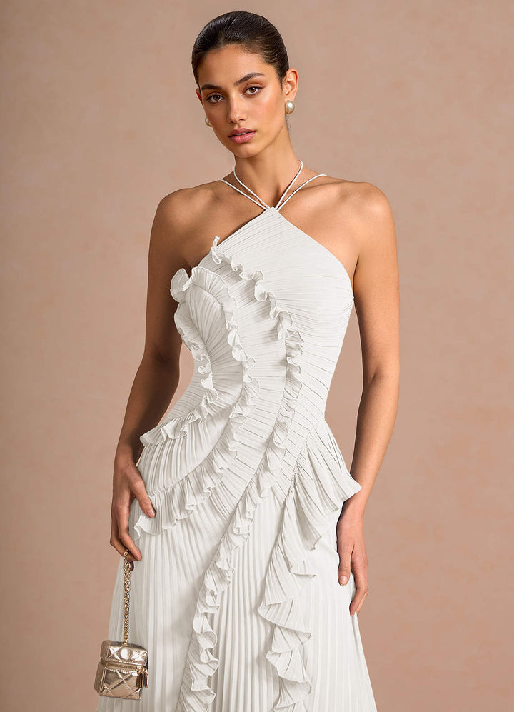Larina elegant ruffle and pleated maxi dress