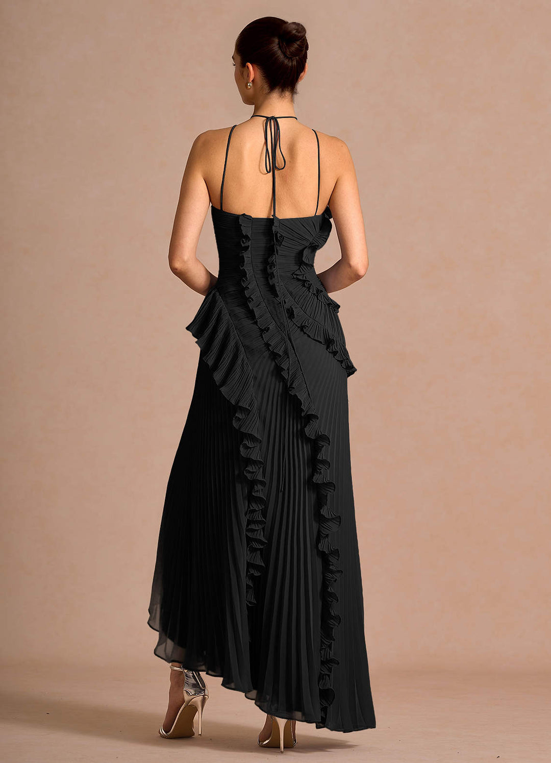 Larina elegant ruffle and pleated maxi dress