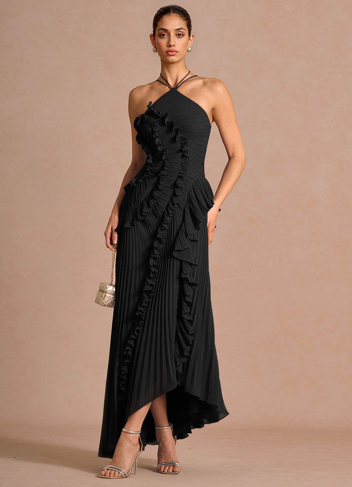 Larina elegant ruffle and pleated maxi dress