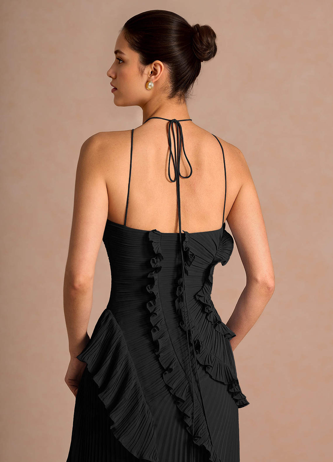 Larina elegant ruffle and pleated maxi dress