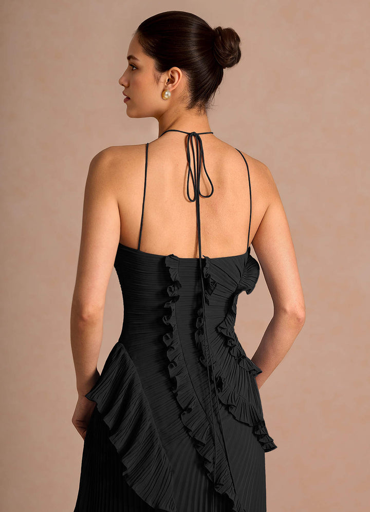 Larina elegant ruffle and pleated maxi dress