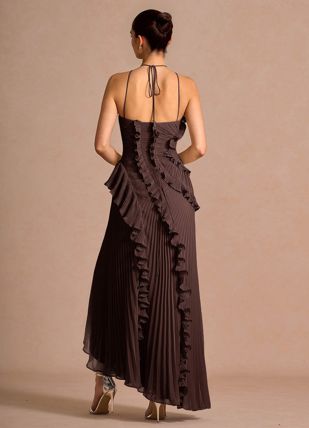 Larina elegant ruffle and pleated maxi dress