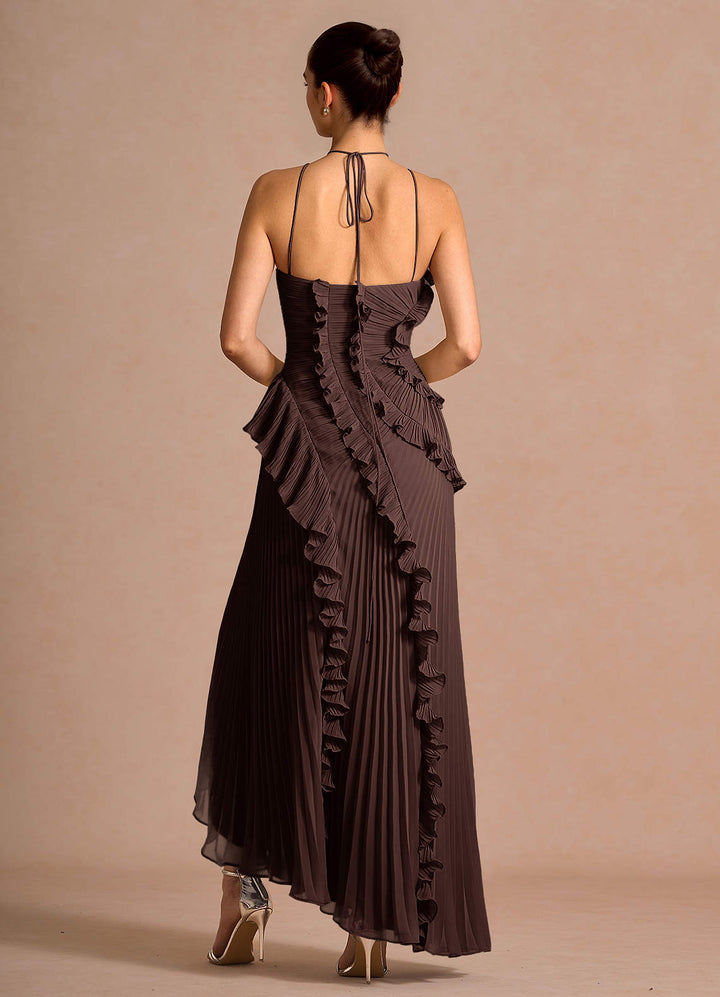Larina elegant ruffle and pleated maxi dress