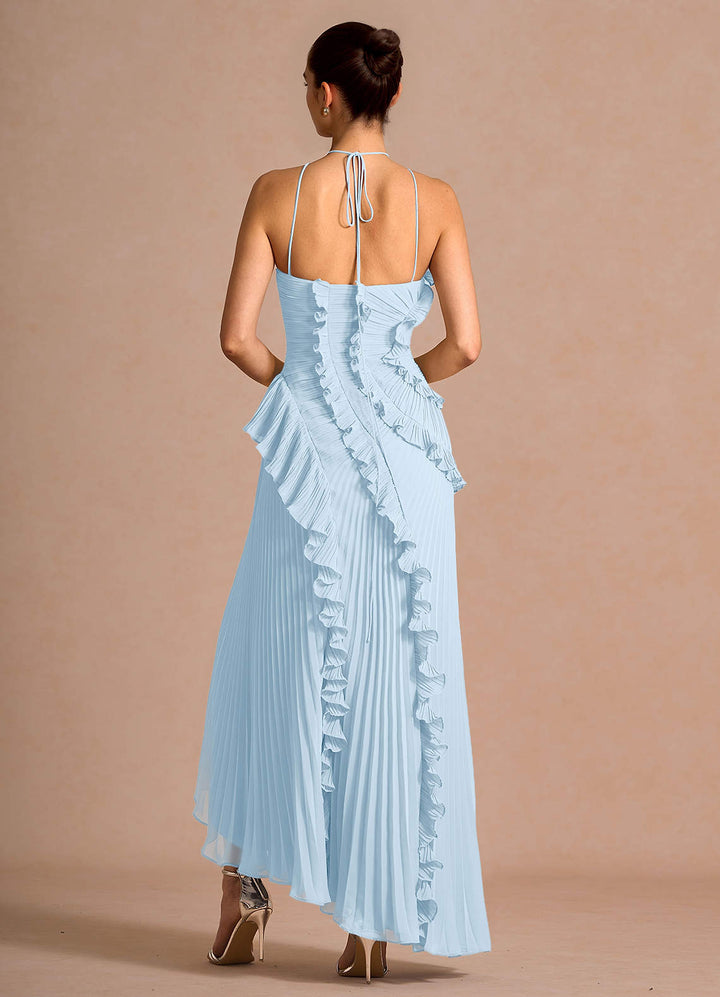 Larina elegant ruffle and pleated maxi dress