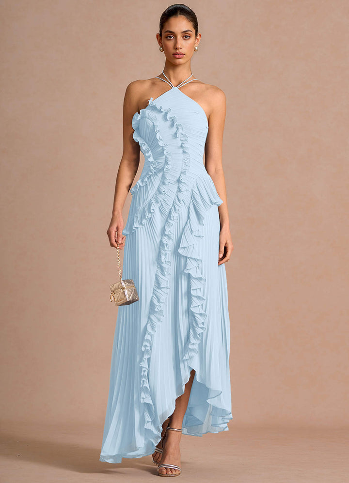 Larina elegant ruffle and pleated maxi dress