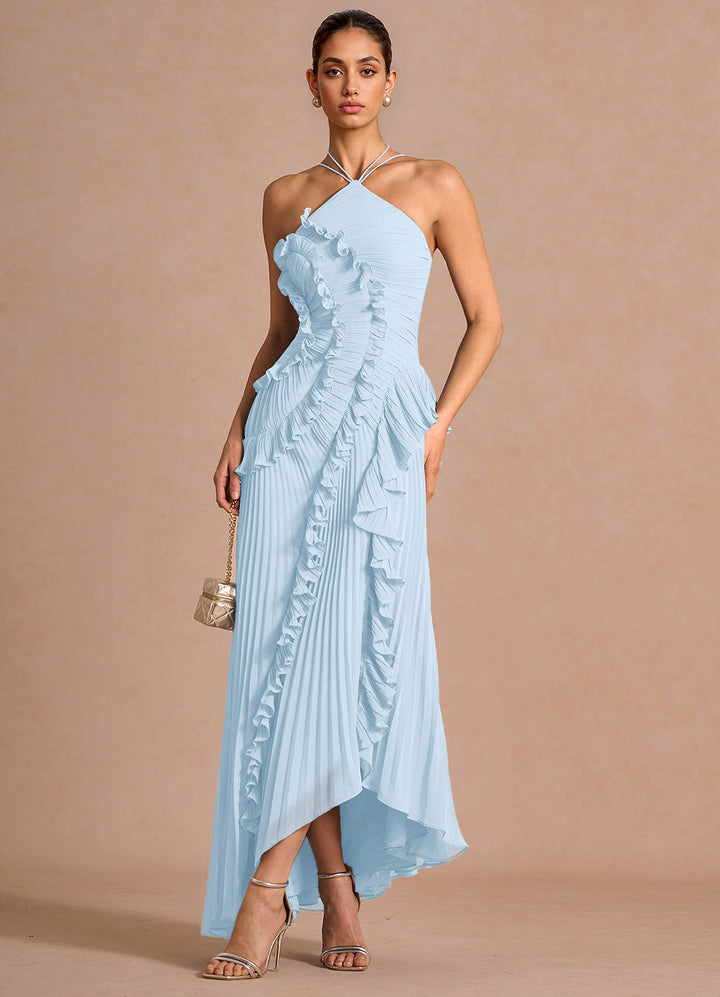 Larina elegant ruffle and pleated maxi dress