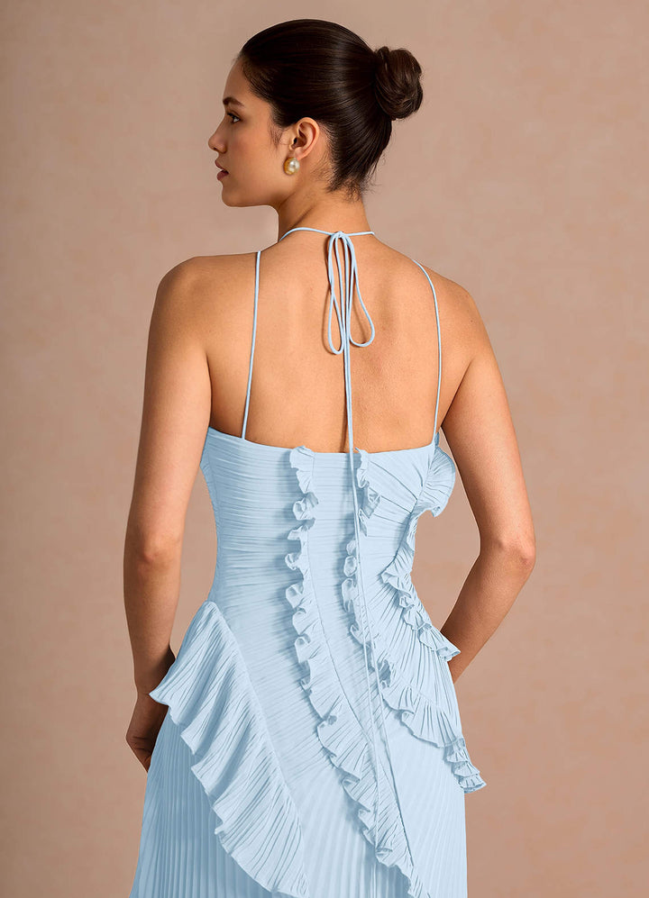 Larina elegant ruffle and pleated maxi dress