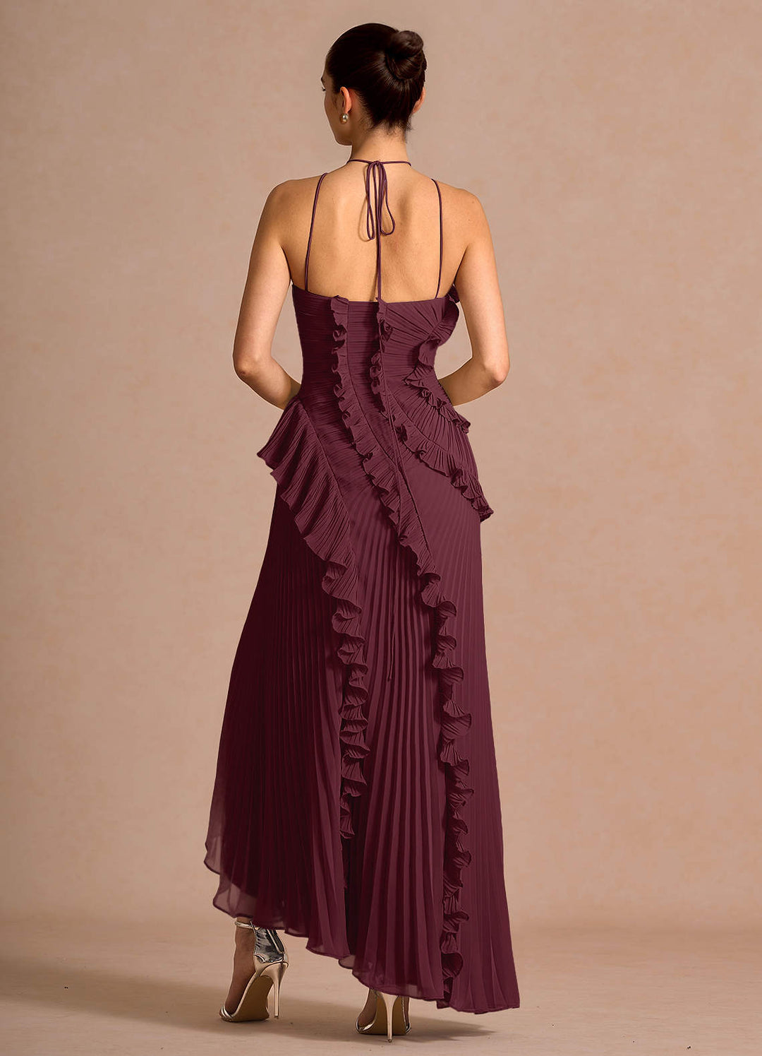 Larina elegant ruffle and pleated maxi dress
