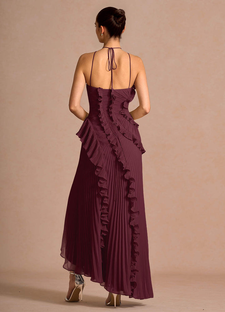 Larina elegant ruffle and pleated maxi dress
