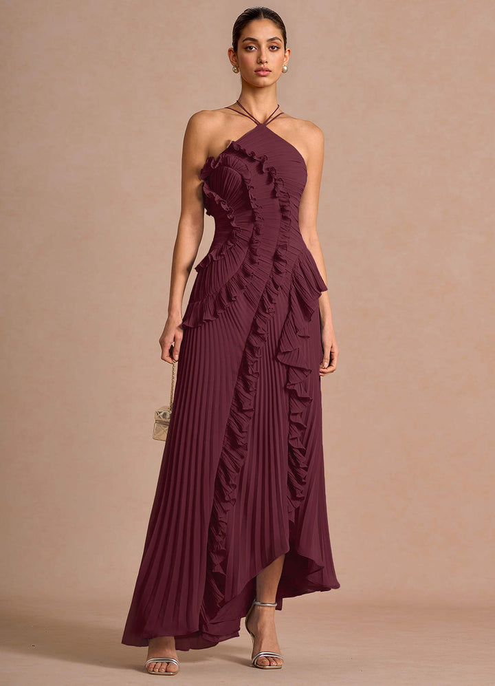 Larina elegant ruffle and pleated maxi dress