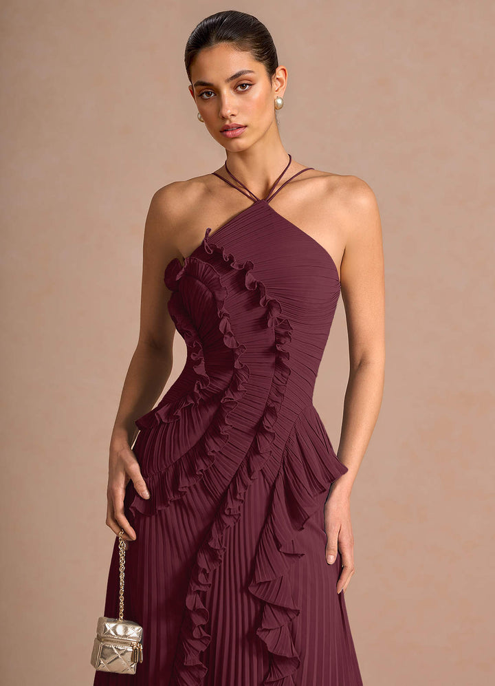 Larina elegant ruffle and pleated maxi dress