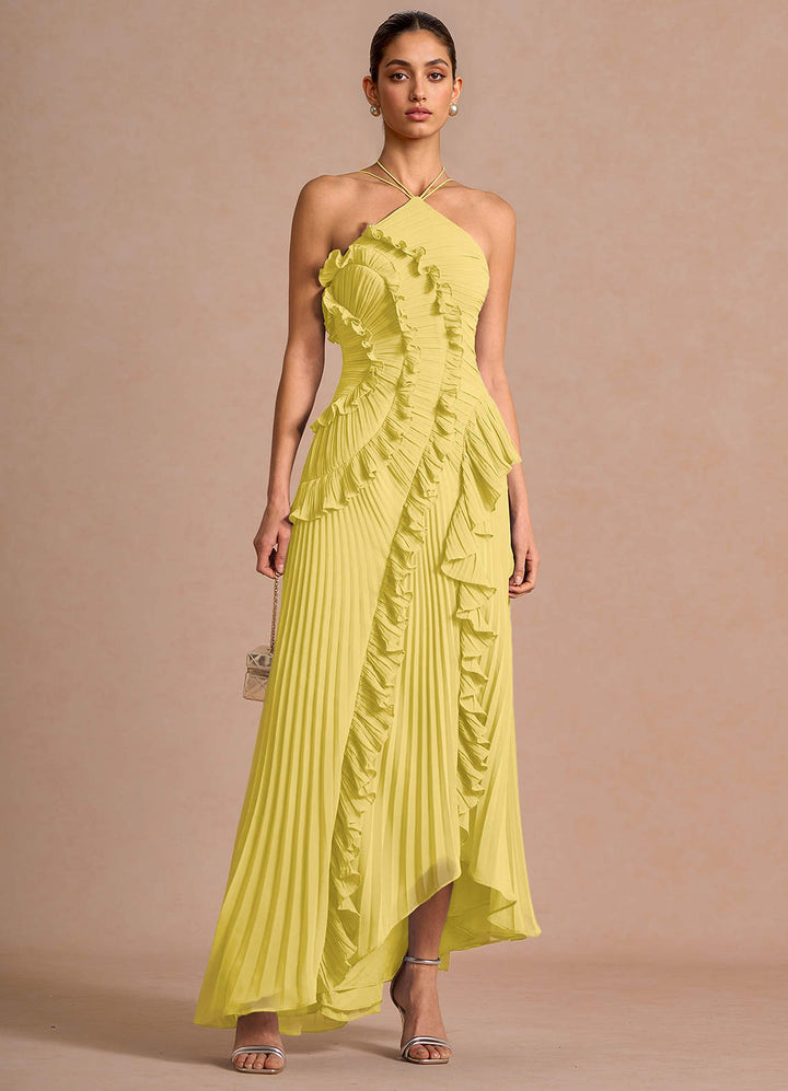 Larina elegant ruffle and pleated maxi dress