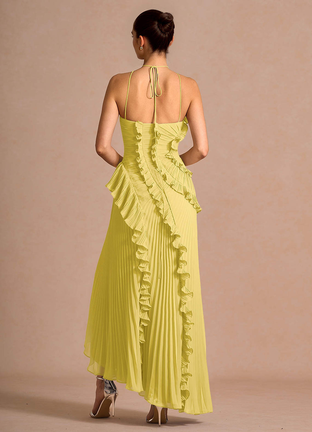 Larina elegant ruffle and pleated maxi dress