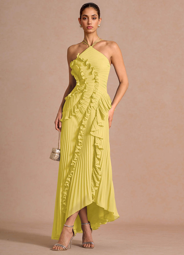 Larina elegant ruffle and pleated maxi dress
