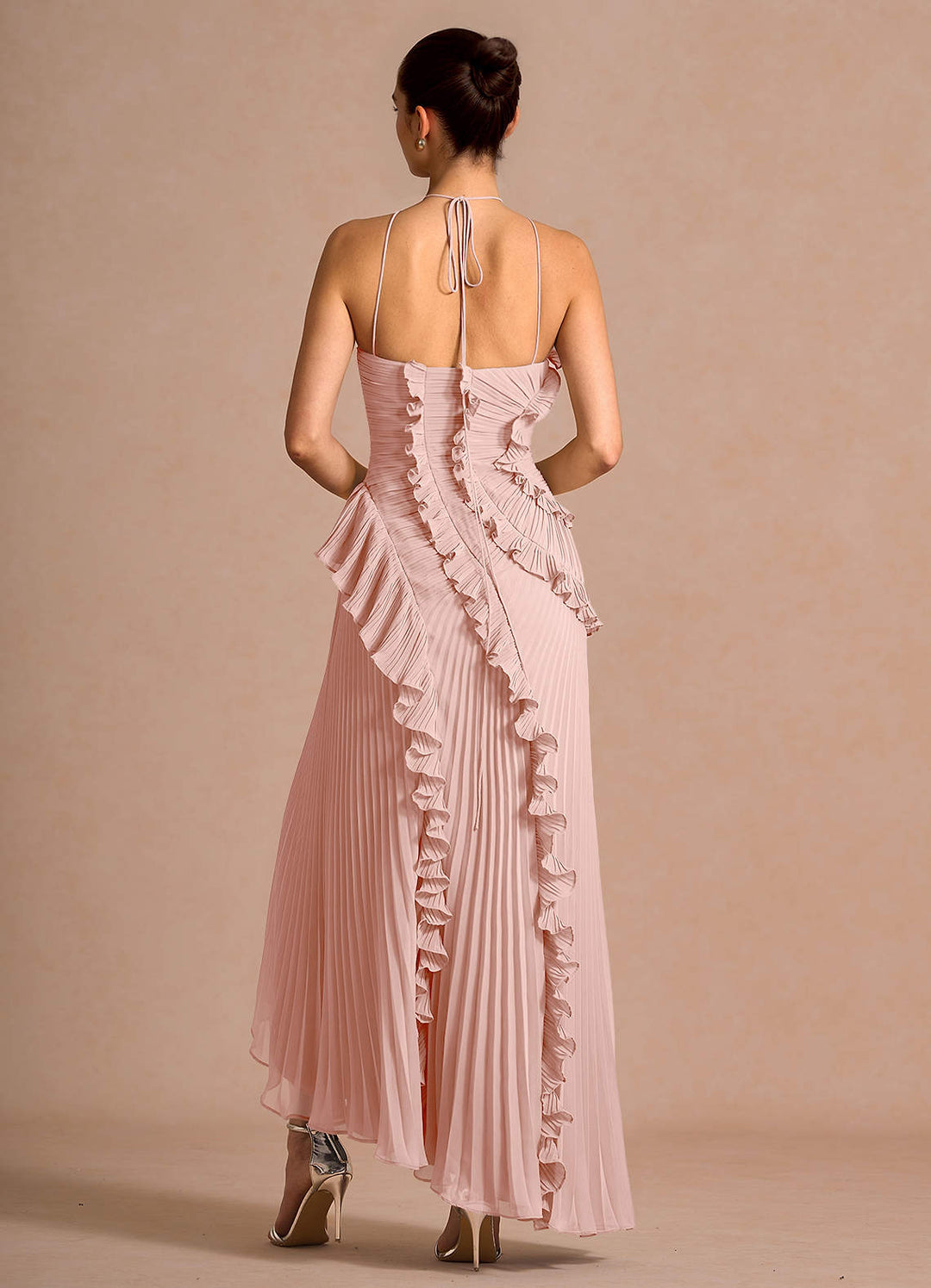 Larina elegant ruffle and pleated maxi dress