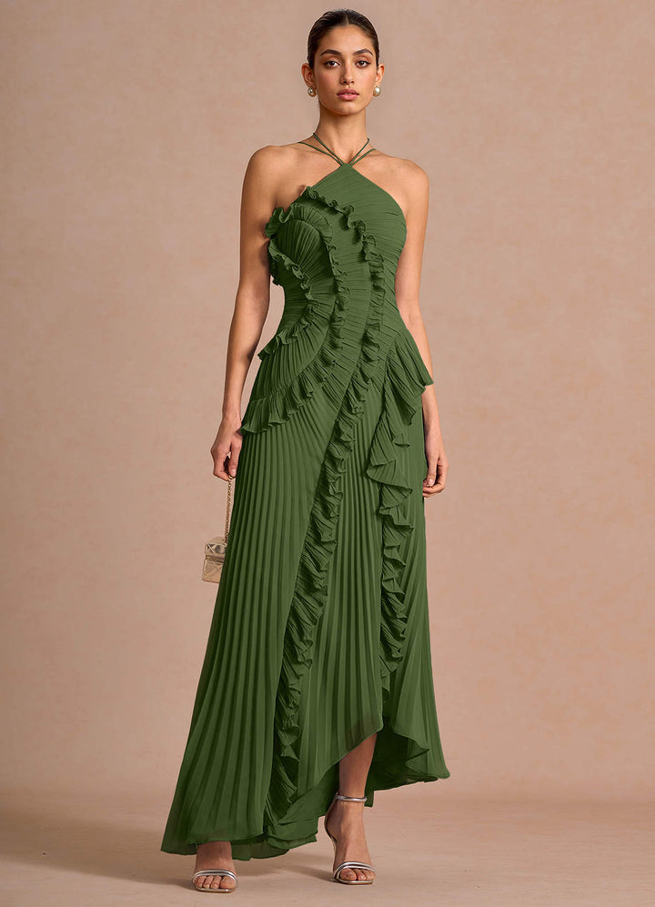 Larina elegant ruffle and pleated maxi dress