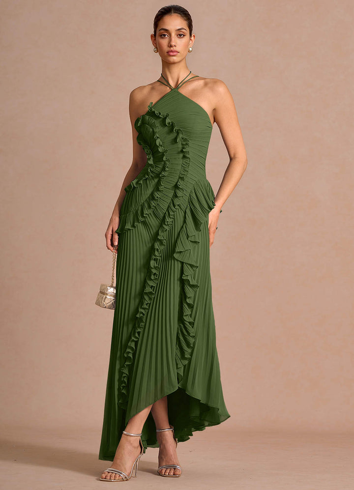 Larina elegant ruffle and pleated maxi dress