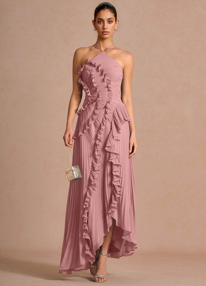 Larina elegant ruffle and pleated maxi dress