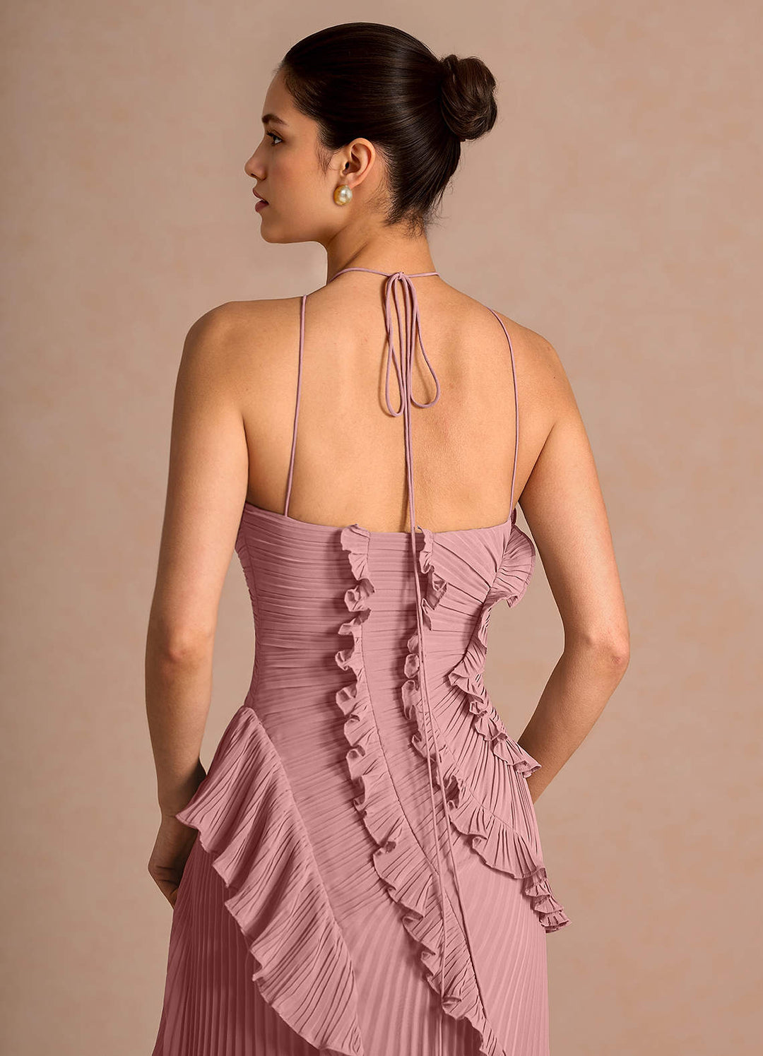 Larina elegant ruffle and pleated maxi dress