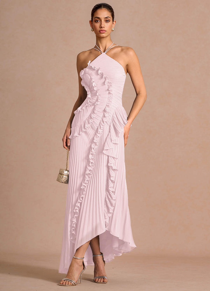 Larina elegant ruffle and pleated maxi dress