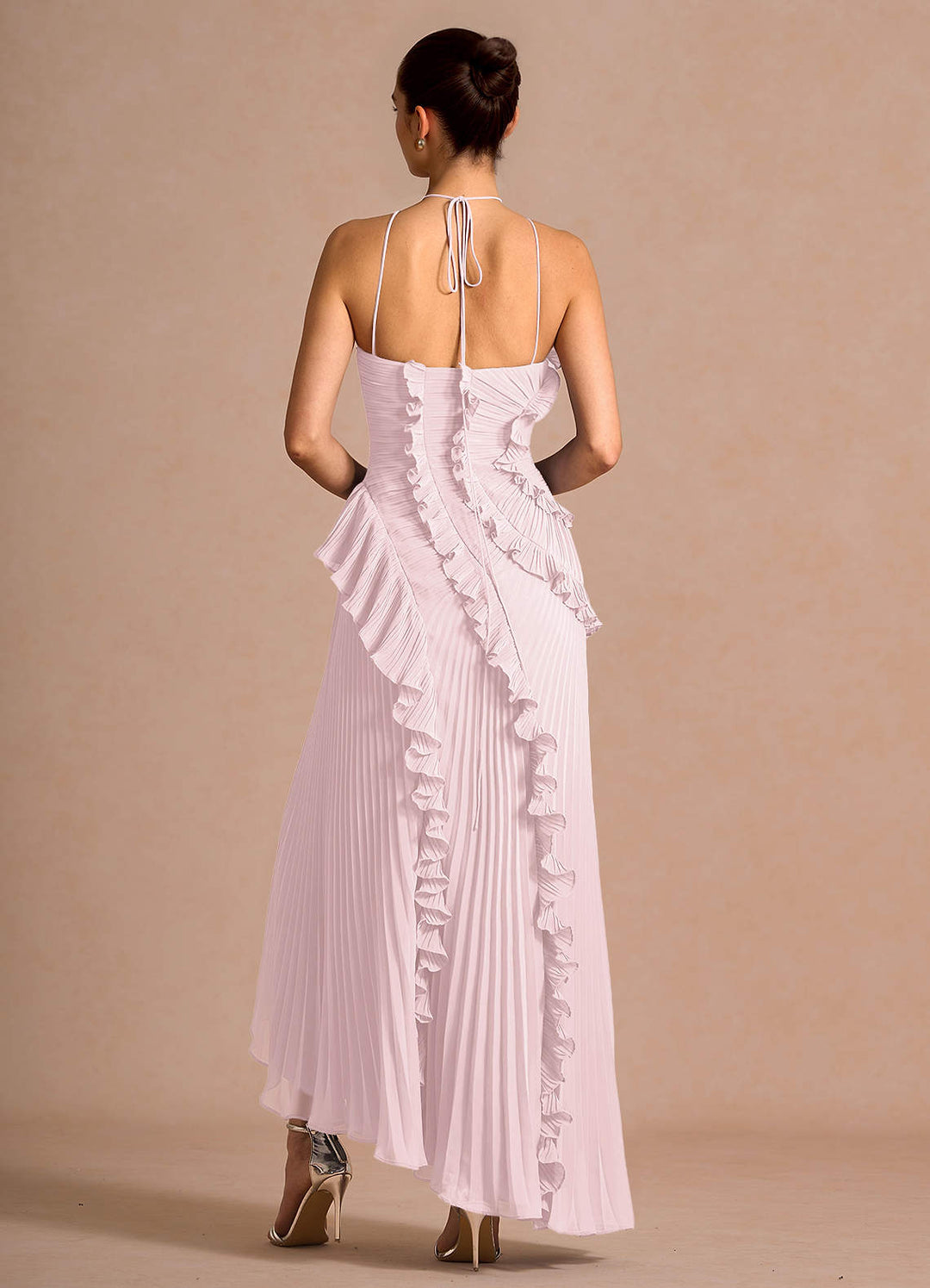Larina elegant ruffle and pleated maxi dress