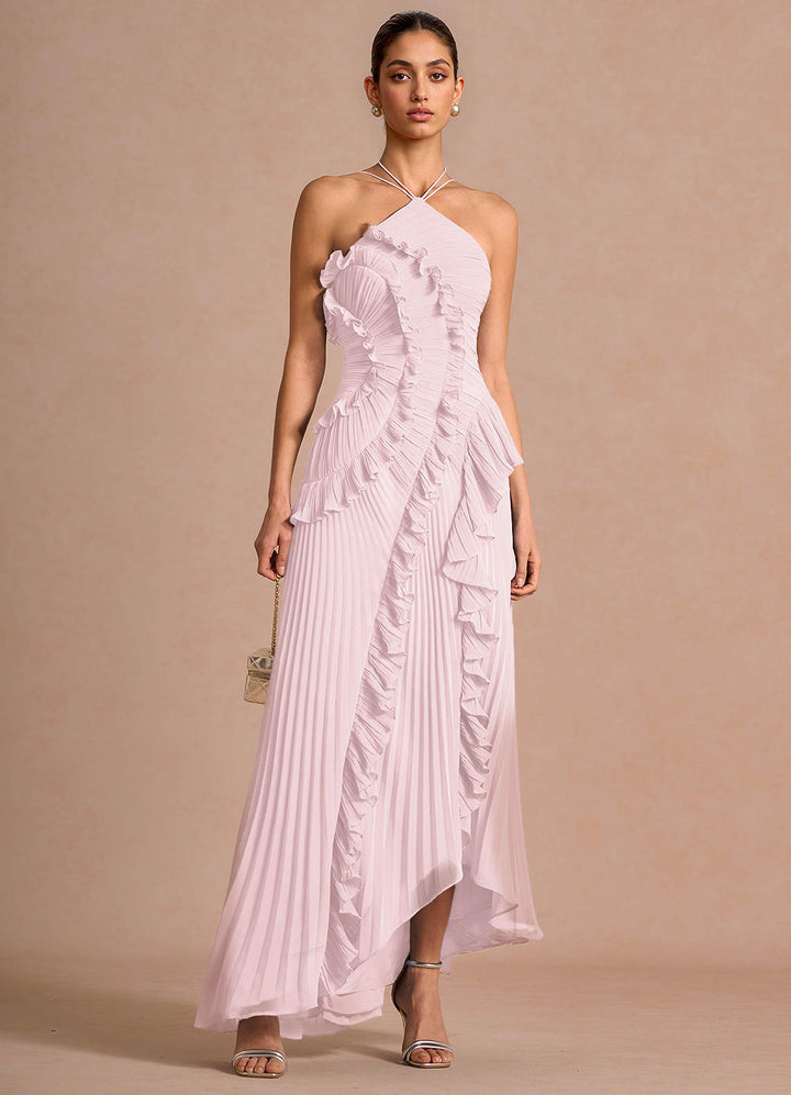 Larina elegant ruffle and pleated maxi dress