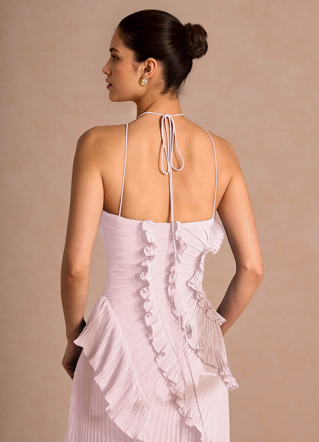Larina elegant ruffle and pleated maxi dress