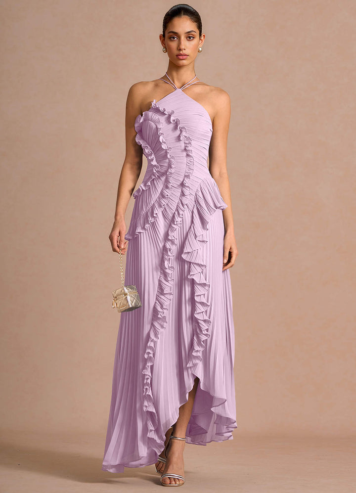 Larina elegant ruffle and pleated maxi dress