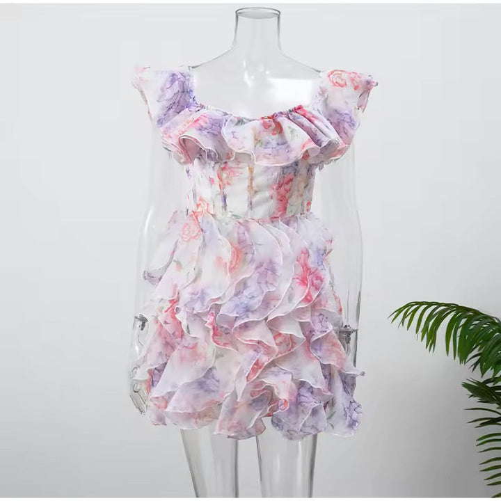 Off-the-shoulder floral muslin mini dress - Lisa