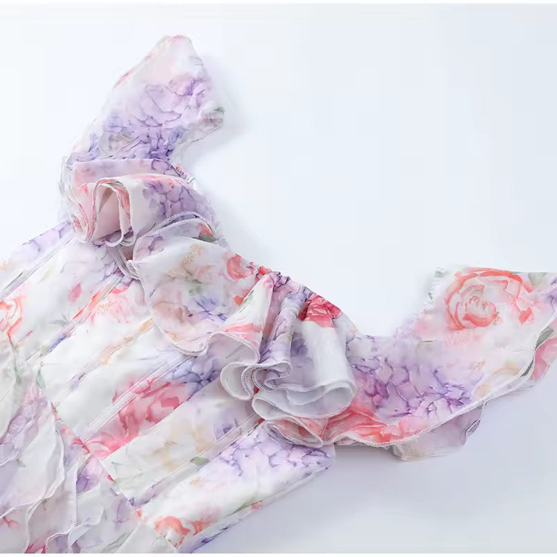 שמלת מיני מלמלה כתפיים חשופות בעיצוב פרחוני - ליסה