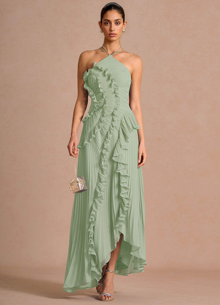 Larina elegant ruffle and pleated maxi dress