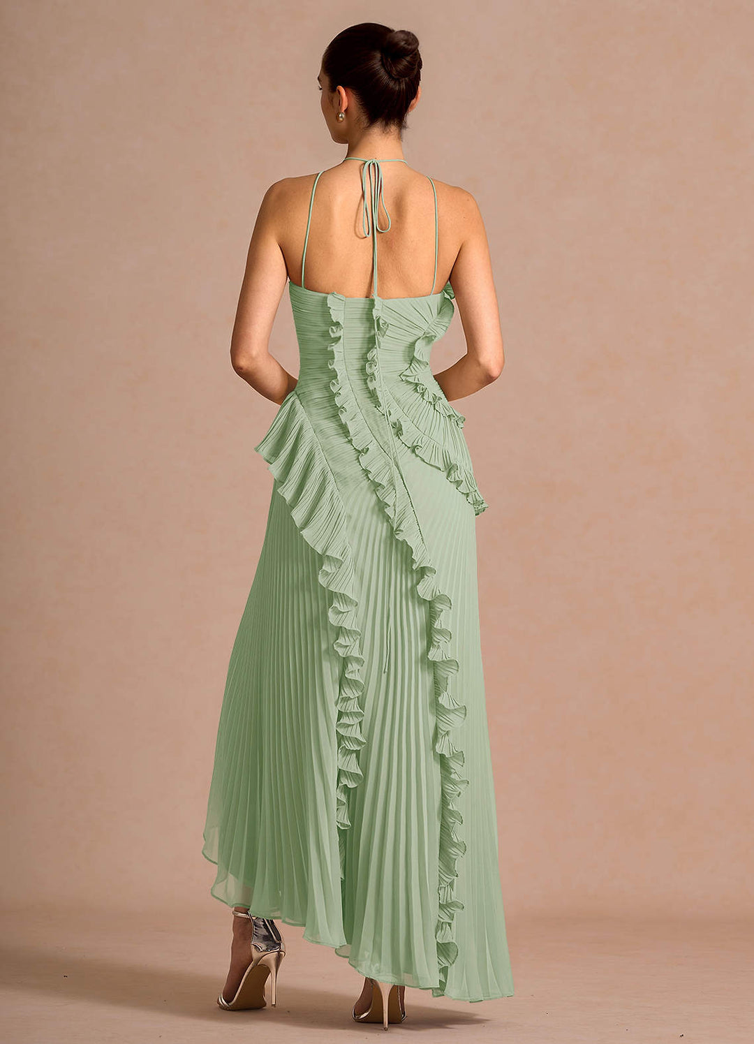 Larina elegant ruffle and pleated maxi dress