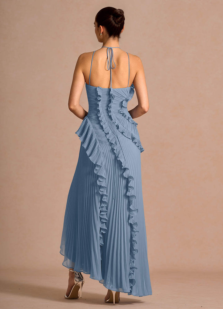 Larina elegant ruffle and pleated maxi dress