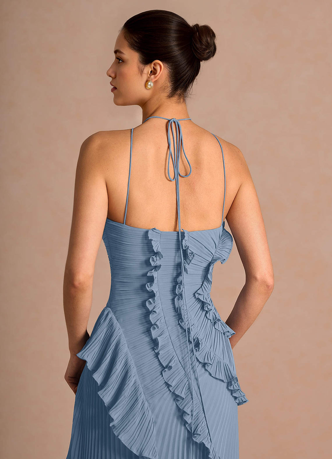 Larina elegant ruffle and pleated maxi dress